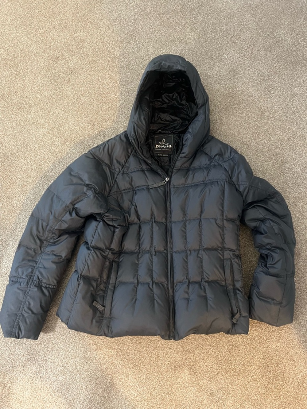 Prana Black Quilted Hooded Down Jacket